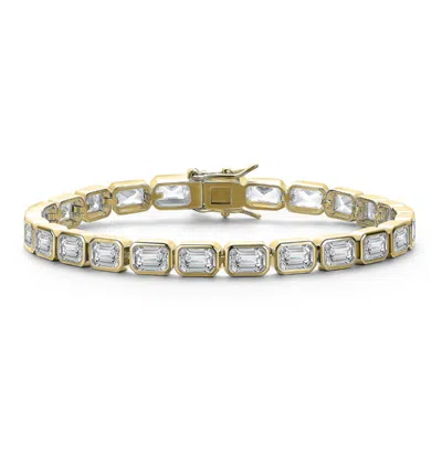 Rachel Glauber Emerald-cut Clear Cubic Zirconia Tennis Bracelet In Gold
