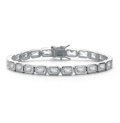 Rachel Glauber Emerald-cut Clear Cubic Zirconia Tennis Bracelet In Silver