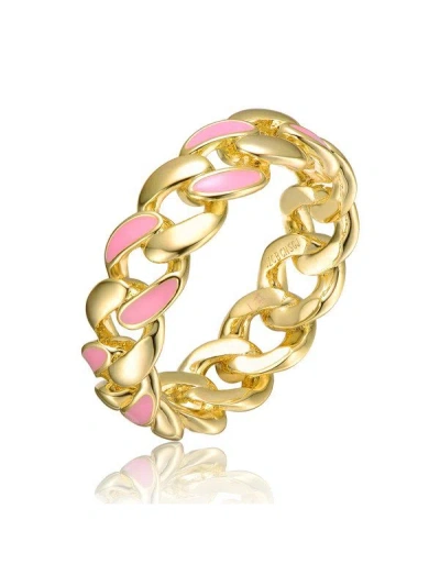 Rachel Glauber Gigigirl Teens 14k Gold Plated With Pink Enamel Inlay Chunky Stiff Chain Ring