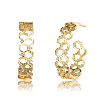 Rachel Glauber Gorgeous Open Hoop Earrings With Clear Cubic Zriconia In Gold
