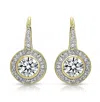 Rachel Glauber Halo Dangle Earrings With Bezel Set Round Cubic Zirconia In Gold