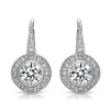 Rachel Glauber Halo Dangle Earrings With Bezel Set Round Cubic Zirconia In Silver