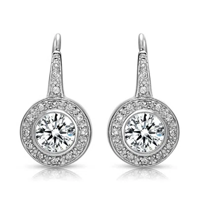 Rachel Glauber Halo Dangle Earrings With Bezel Set Round Cubic Zirconia In Silver