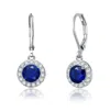 Rachel Glauber Rhodium Plated Cz Drop Earrings In Blue