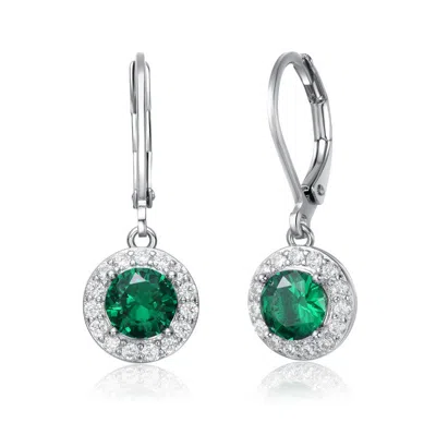 Rachel Glauber Halo Leverback Dangle Earrings In Green