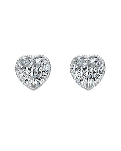 Rachel Glauber Heart Bezel Set Clear Cubic Zirconia Stud Earrings In Silver