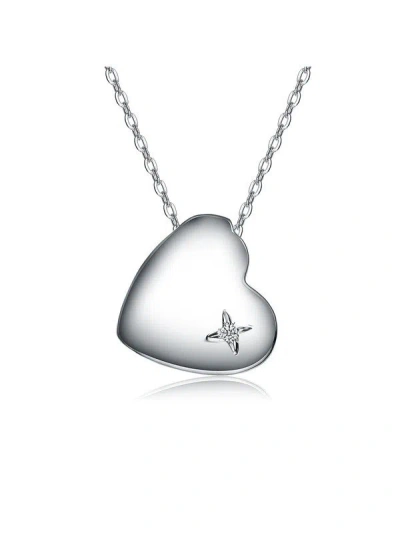 Rachel Glauber Heart Of Grace Pendant Necklace With Clear Cubic Zirconia In Silver