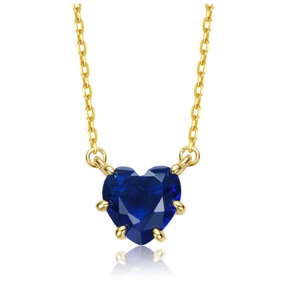 Rachel Glauber Heart-shaped Colored Cubic Zirconia Solitaire Necklace In Blue