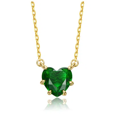 Rachel Glauber Heart-shaped Colored Cubic Zirconia Solitaire Necklace In Green