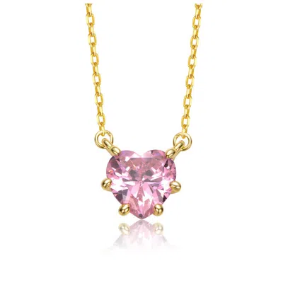 Rachel Glauber Heart-shaped Colored Cubic Zirconia Solitaire Necklace In Pink