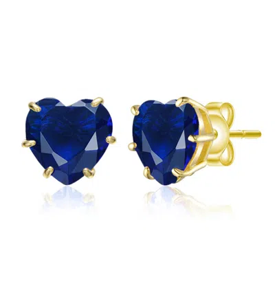 Rachel Glauber Heart-shaped Colored Cubic Zirconia Stud Earrings In Blue