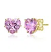 Rachel Glauber Heart-shaped Colored Cubic Zirconia Stud Earrings In Pink