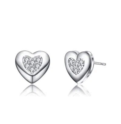 Rachel Glauber Lovely Heart Stud Earrings With Clear Cubic Zirconia In Silver