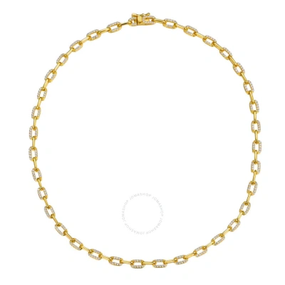 Rachel Glauber Megan Walford 14k Yellow Gold Plated With Cubic Zirconia Flat Cable Link Chain Layeri In Gold-tone