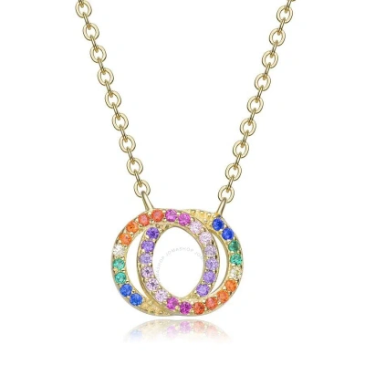 Rachel Glauber Megan Walford Sterling Silver Rainnbow Cubic Zirconia Circle Pendant Necklace In Multi-color