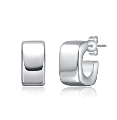 Rachel Glauber Modern Chic Flattened Tubular Geometric C-hoop Earrings In White