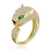 Rachel Glauber Panther Head With Emerald Green & Clear Cubic Zirconia Open Design Ring In Gold