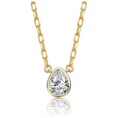 Rachel Glauber Pear-shaped Stud Necklace With Clear Cubic Zirconia In Gold