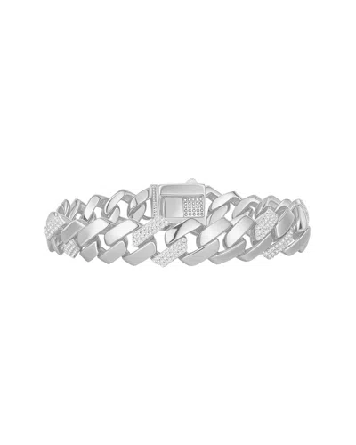 Rachel Glauber Plated Cz Cuban Bracelet In Silver