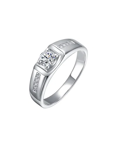 Rachel Glauber Plated Cz Engagement Ring In Silver