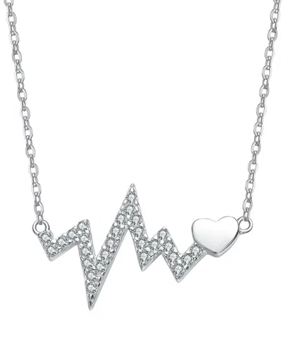 Rachel Glauber Plated Cz Heartbeat Necklace In Metallic