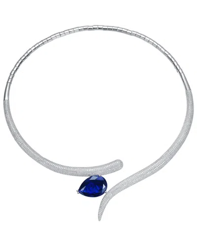 Rachel Glauber Plated Cz Teardrop Necklace In Metallic