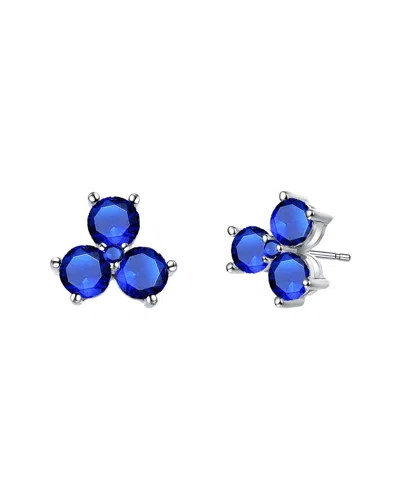 Rachel Glauber Plated Cz Three Earrings In Blue