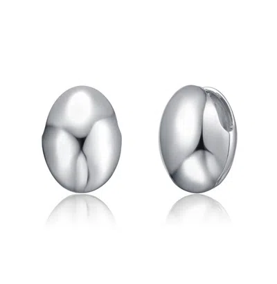 Rachel Glauber White Gold Plated Puffy Button Stud Earrings In Silver