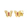 Rachel Glauber Ra 14k Yellow Gold Plated With Ruby Cubic Zirconia 3-stone Filigree Butterfly Stud Earrings In Red