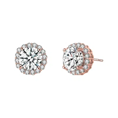 Rachel Glauber Ra White Gold Plated Cubic Zirconia Round Earrings In Pink