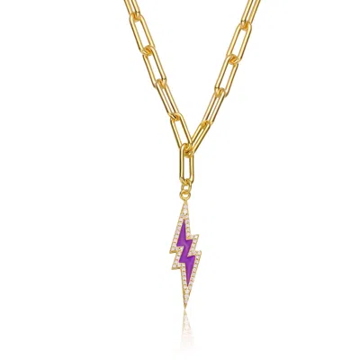 Rachel Glauber 14k Gold Plated Cubic Zirconia Charm Necklace In Purple