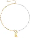 Rachel Glauber Rg 14k Gold Plated Initial Pearl Link Chain Necklace In Multi