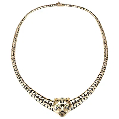 Rachel Glauber Rg 14k Gold Plated With Black Enamel Leopard Head Omega Necklace