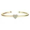 Rachel Glauber Rg 14k Gold Plated With Diamond Cubic Zirconia Heart Pave Open Cuff Bangle Bracelet