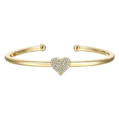 Rachel Glauber Rg 14k Gold Plated With Diamond Cubic Zirconia Heart Pave Open Cuff Bangle Bracelet In White