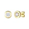 Rachel Glauber Rg 14k Gold Plated With Diamond Cubic Zirconia Round Modern Bezel Stud Earrings In Gold