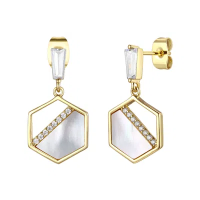 Rachel Glauber 14k Plated 12-14mm Pearl Cz Drop Earrings In Gold