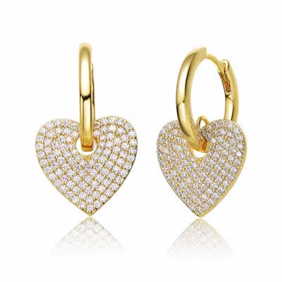 Rachel Glauber Rg 14k Yellow Gold Plated With Cubic Zirconia Heart Dangle Infinity Hoop Drop Earrings In Silver