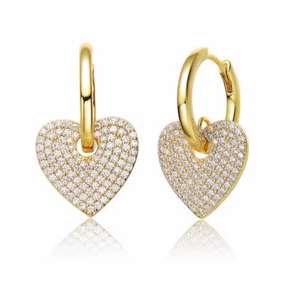 Rachel Glauber 14k Yellow Gold Plated With Cubic Zirconia Heart Dangle Infinity Hoop Drop Earrings In Gold-tone