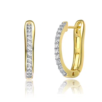 Rachel Glauber Rg 14k Yellow Gold Plated With Cubic Zirconia U-shaped J-hoop Latch Back Earrings In Gold-tone