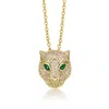 Rachel Glauber Rg 14k Yellow Gold Plated With Emerald & Cubic Zirconia 3d Panther Head Pendant Layering Necklace In Green