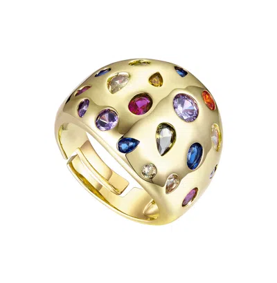 Rachel Glauber Rg 14k Yellow Gold Plated With Rainbow Cubic Zirconia Diamond Dome Ring In Multi