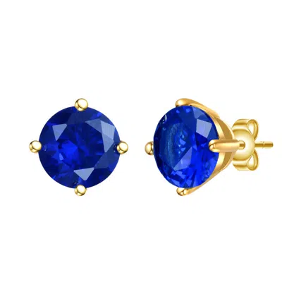 Rachel Glauber Rg White Gold Plated And Clear Cubic Zirconia Solitaire Stud Earrings In Blue
