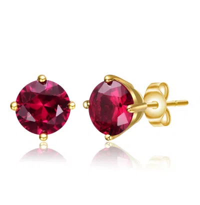 Rachel Glauber Rg White Gold Plated And Clear Cubic Zirconia Solitaire Stud Earrings In Red