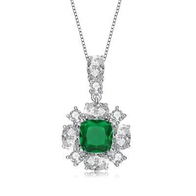 Rachel Glauber Rg White Gold Plated Green And White Cubic Zirconia Accent Pendant Necklace In Multi