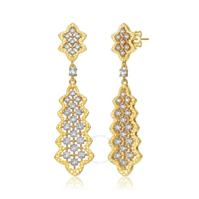 Rachel Glauber Rhodium And 14k Gold Plated Cubic Zirconia Dangle Earrings In Two-tone