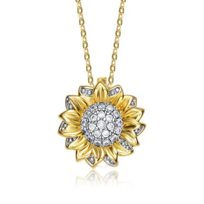 Rachel Glauber Rhodium And 14k Gold Plated Cubic Zirconia Floral Pendant Necklace In Two-tone
