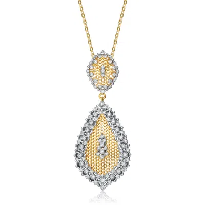 RACHEL GLAUBER RHODIUM AND 14K GOLD PLATED CUBIC ZIRCONIA PENDANT NECKLACE