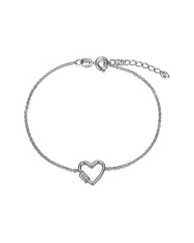 Rachel Glauber Rhodium Plated Cz Bracelet In Silver
