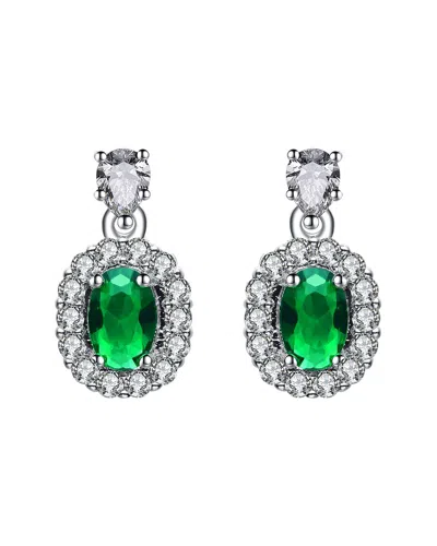 Rachel Glauber Rhodium Plated Cz Drop Earrings In Green